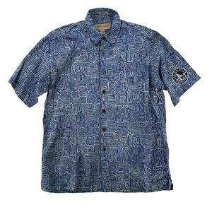 VTG Johari West Shirt Mens Large Blue Green Golden Gate Guzzlers Batik Cotton